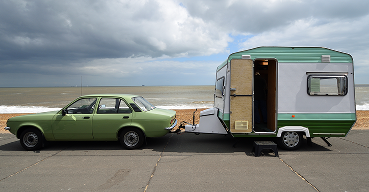 Car towing a caravan