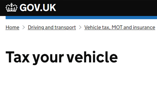 Gov.uk website screenshot saying Tax your vehicle