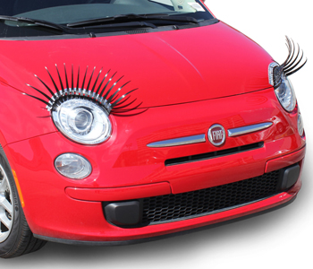 Fiat 500 with eyelashes attached to the headlights